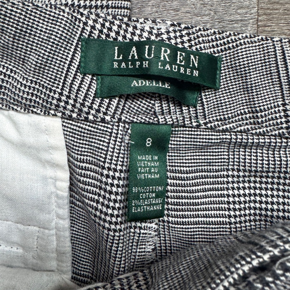 Lauren Ralph Lauren Adelle Slim Pants 8 Black White Glen Plaid Stretch Trousers - Picture 2 of 8